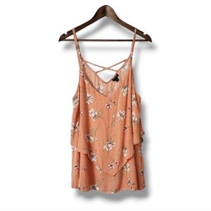Torrid Peach Floral Sophie Textured Woven Double Layer Swing Strappy Cami